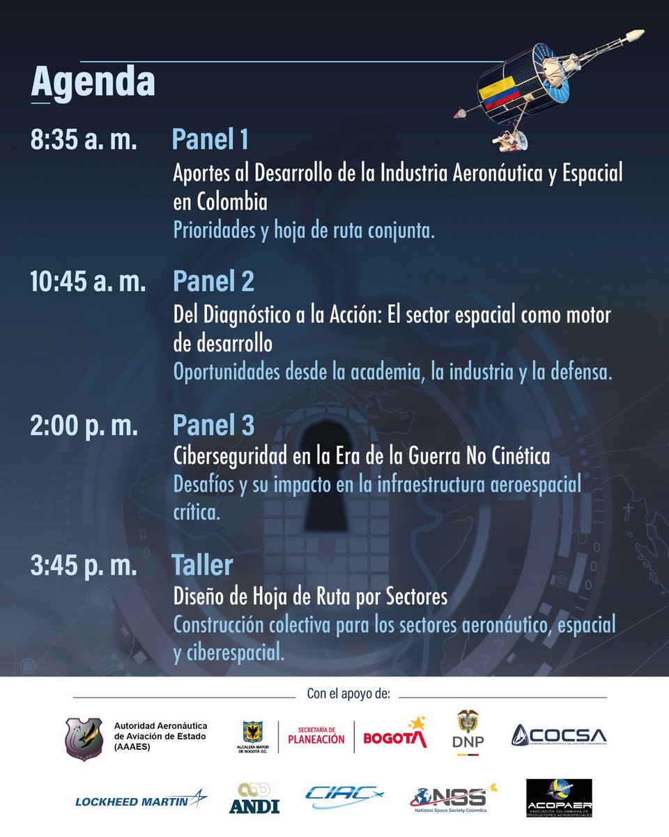 lamilitar's tweet photo. La UMNG, a través de la Escuela de Altos Estudios Estratégicos Nueva Granada, realizará la Cumbre Aeroespacial y de Ciberseguridad.

📅 5 de octubre
🕗 8:00 a. m. a 5:00 p. m.
📍 Aula Máxima UMNG – Sede Bogotá

#UMNG #ESAENG #Ciberseguridad #SectorAeroespacial https://t.co/BXJfu4Gunw