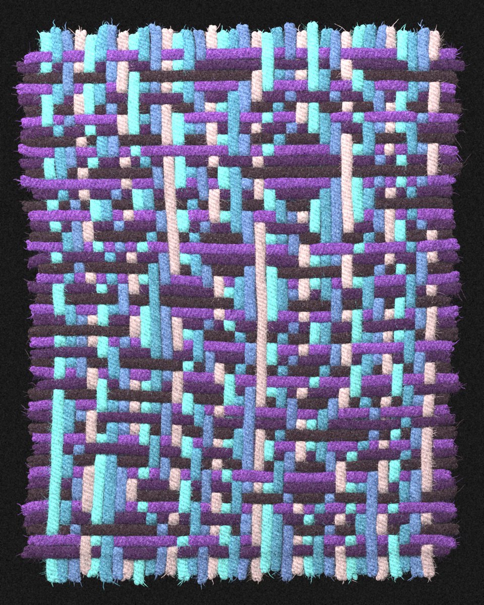 Nicolas_Loizeau's tweet photo. Simulated weaving. Patterns generated with a cellular automaton. #woventextiles #textiledesign #generativeart #cellularautomata #proceduralart https://t.co/7TfTN7Vt1A
