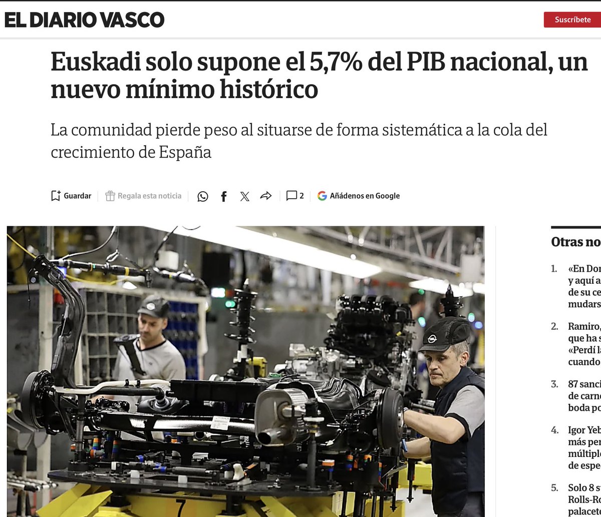 cmgorriaran's tweet photo. La decadencia económica vasca asciende a la vez que el delirio nacionalista. Como la educación, cuanto más nacionalista, peor. Y la cultura es un chiste. Nada se salva. Por fortuna me importa un bledo, lo avisamos y nos pagaron con la muerte civil. https://t.co/XInCZIqad6