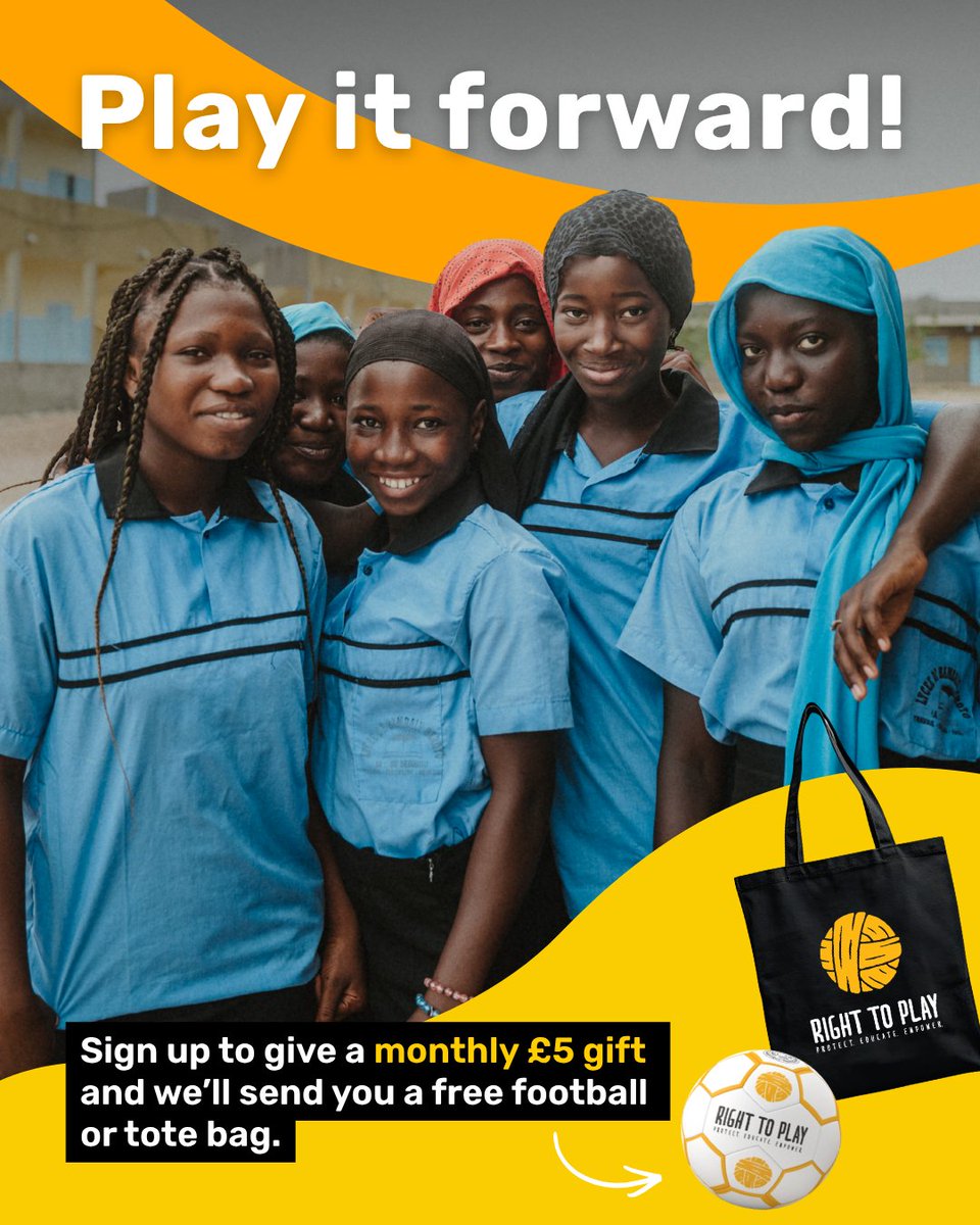 RightToPlay_UK's tweet photo. Change children's lives every month. We'll send you a free gift to say thank you. 
Make a monthly donation: https://t.co/1WQ45hi21c https://t.co/6DZdjzQmUh