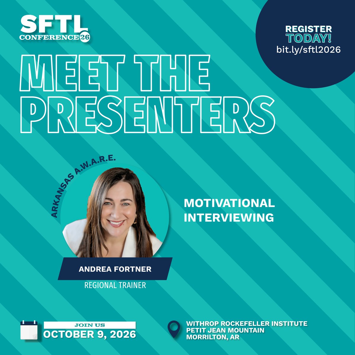1ReformAlliance's tweet photo. SESSION SPOTLIGHT: Did we mention attendee favorite Andrea Fortner of Arkansas AWARE will also be sharing a session on Motivational Interviewing at #SFTL2026? Learn how to have conversations that are practically helpful in making needed changes.
https://t.co/Kh5gXGSmvh
#ARED #EarnPD