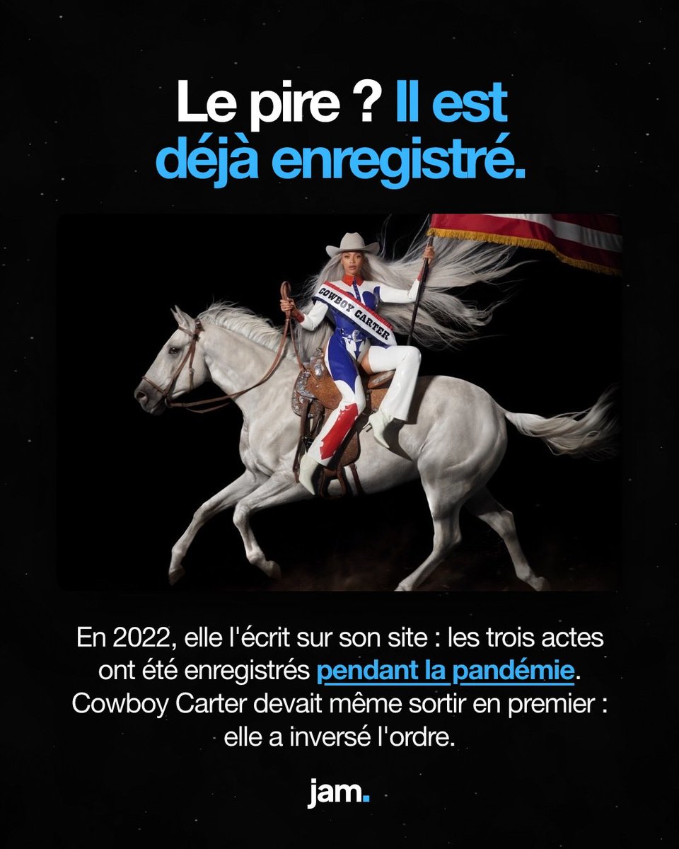 jamapp_fr's tweet photo. Beyoncé va-t-elle ENFIN sortir l'Act III ? 🎸

Elle l'a écrit en 2022 : les trois actes sont enregistrés depuis la pandémie.

Ça fait 30 mois que Cowboy Carter est sorti, tous les indices pointent vers le rock… et toujours rien.

Vous le voyez sortir quand ? https://t.co/suNqjjbi09