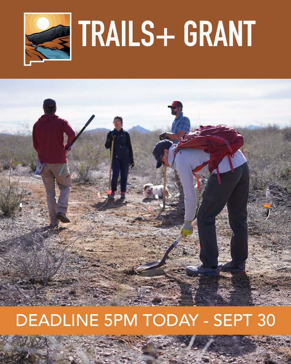 NMoutdoorrec's tweet photo. ⏰Trails+ Grant Applications Due at 5pm TODAY! ⏰
Don't delay, submit your application ASAP. We can't wait to see all the inspiring outdoor recreation infrastructure projects that New Mexico communities have in the works! Visit https://t.co/Ieh6rxpPlO for applications and info. https://t.co/LZvgrT5sfm