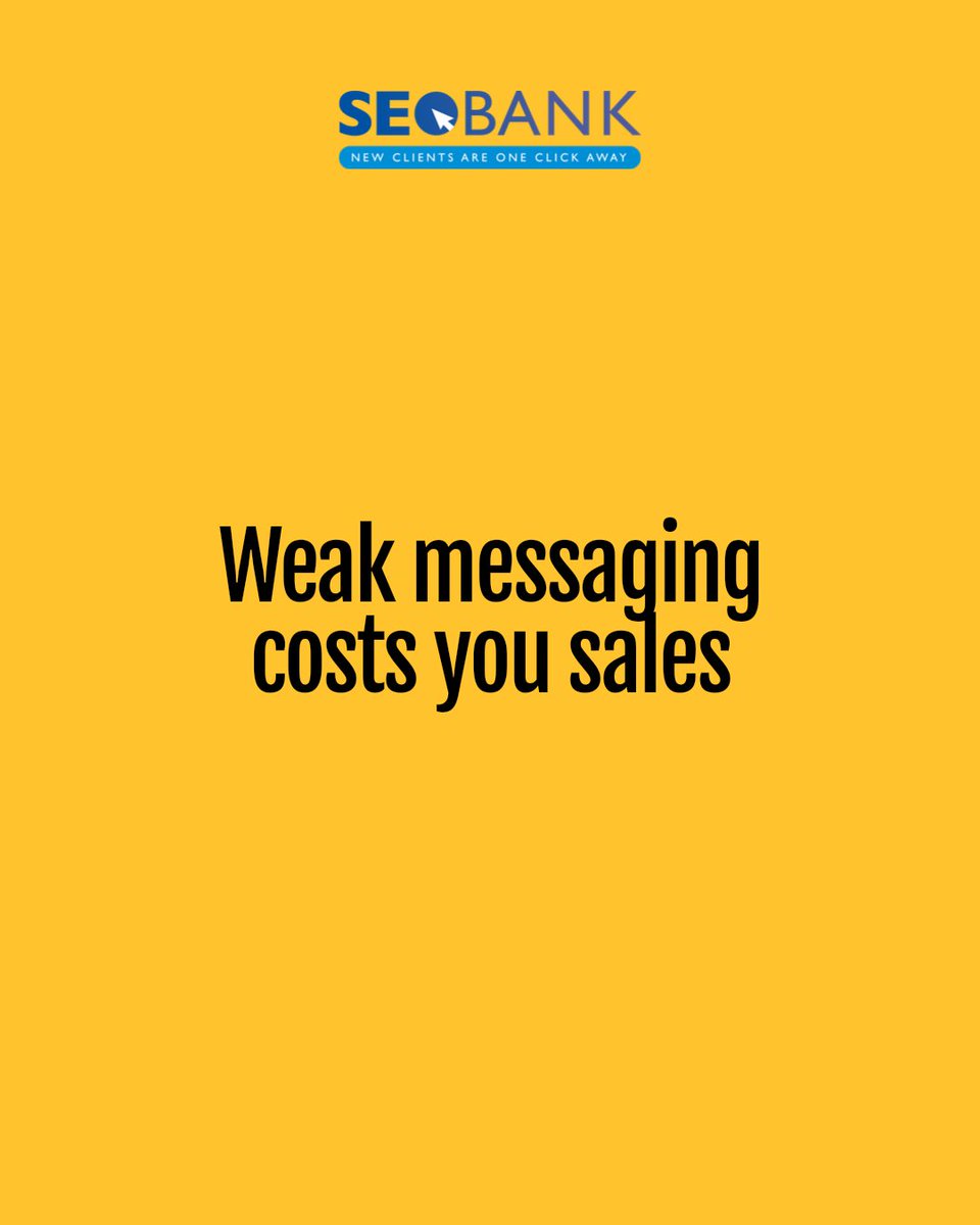 SEOBANKca's tweet photo. Weak messaging gets expensive fast. Clear offers win. Book a strategy call. #SEO #SearchEngineOptimization #SocialMediaManagement #LocalMapPack #AiOverviews #Sales https://t.co/Y4Y9rl7TYo
