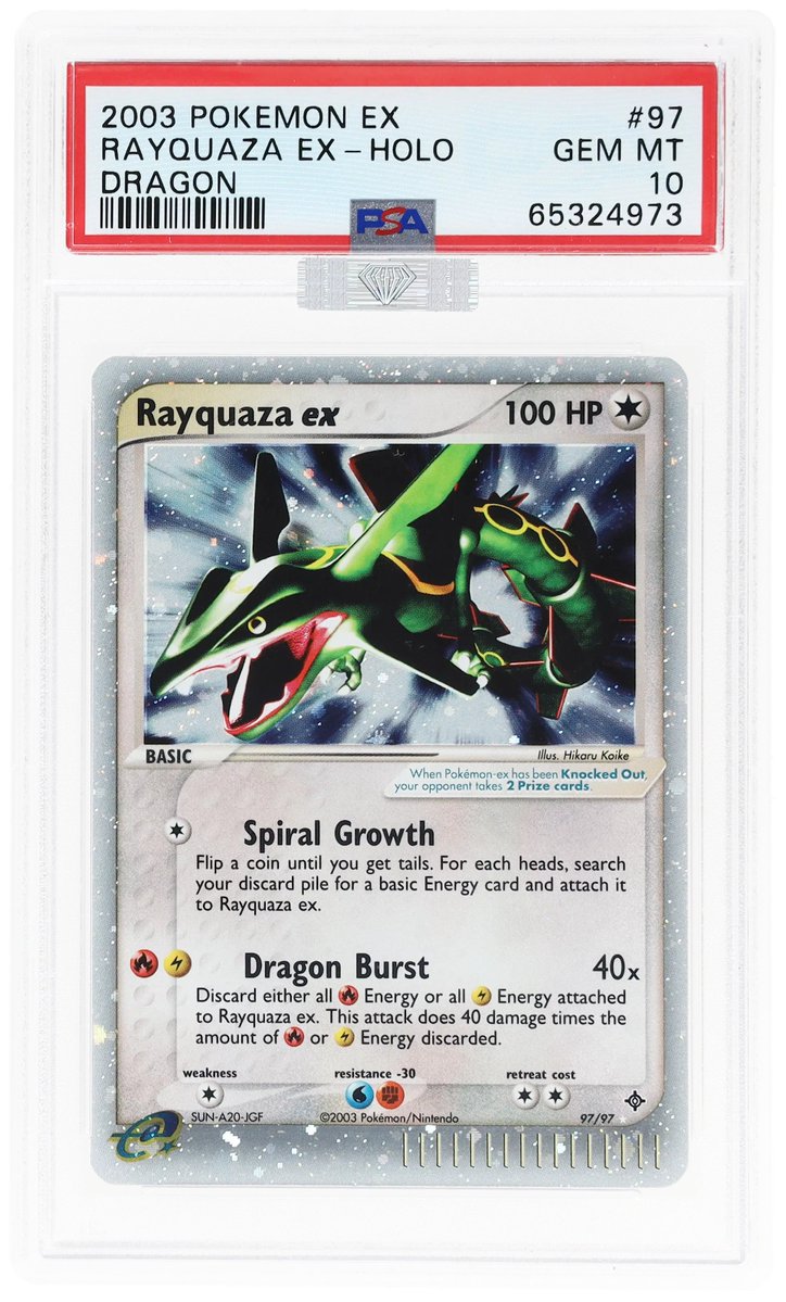altxyzofficial's tweet photo. RECORD SALE: We just sold a PSA 10 Ex Dragon Holo Rayquaza for a record $69,150 in our auction.

This card last sold for just $60,000 on Fanatics Collect four days prior.

This sale on Alt is the all-time record sale for this card.

Consign your Pokémon cards to the next Alt auction by clicking the link in our bio.