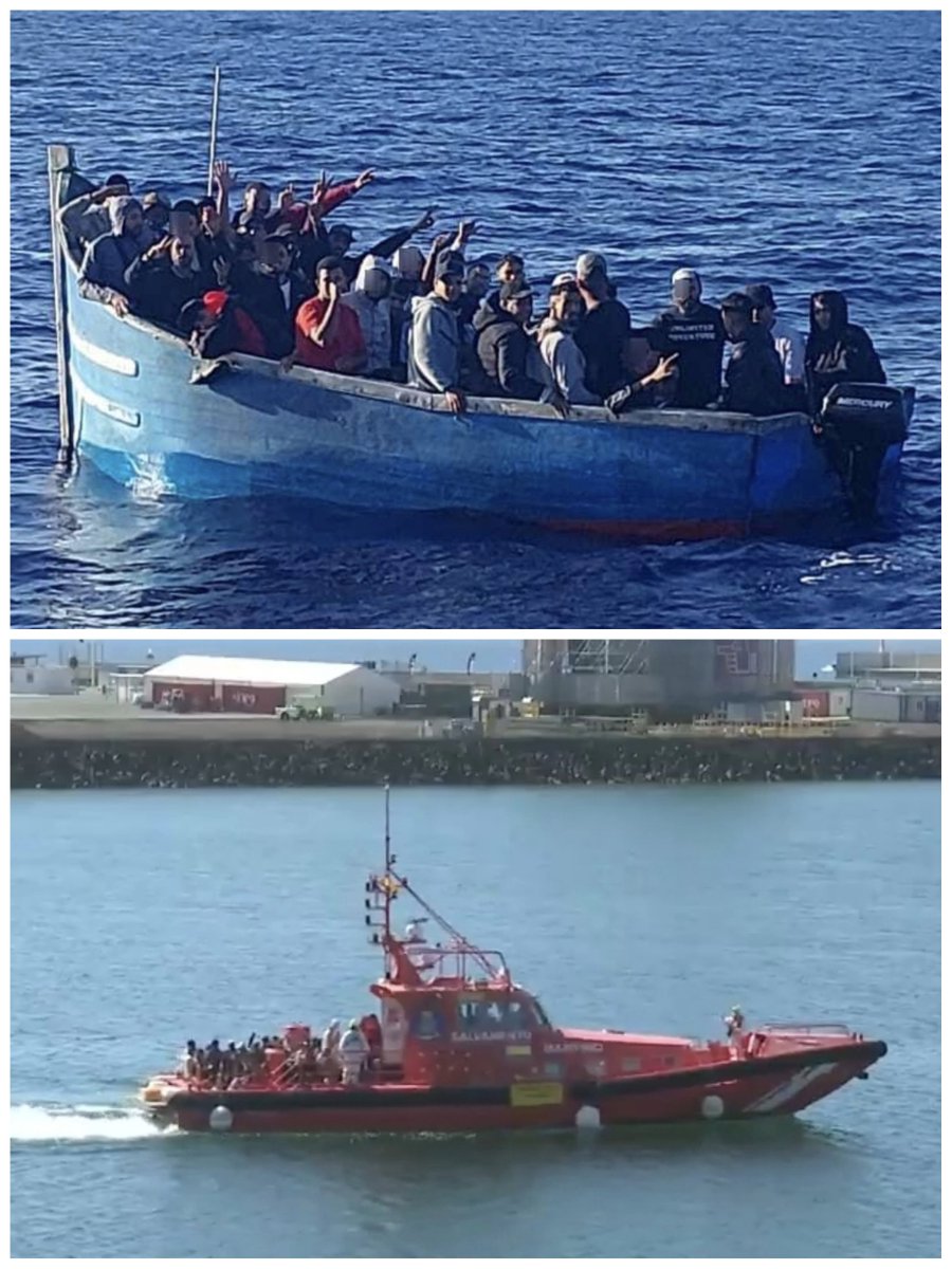 CanarioToday's tweet photo. #Lanzarote | Salvamento Marítimo sigue recogiendo inmigrantes ilegales.

En esta ocasión una patera con 51 magrebíes que salieron desde Agadir.

Ya son más de 800 los inmigrantes ilegales recogidos en este mes solo en la isla. https://t.co/3c7vfnwcet