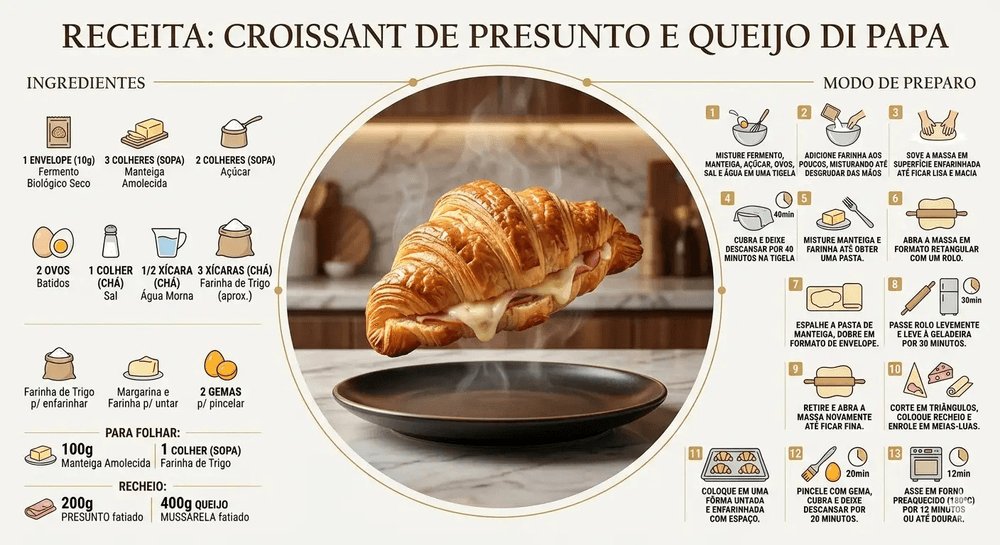 PapasChefBR's tweet photo. 🥐🧀 Croissant de presunto e queijo: massa caseira folhada com manteiga, recheio de presunto e mussarela derretida, dourado no forno com pincelada de gema.

📍 Receita completa no Instagram @papas_chef
#croissant #presuntoequeijo #massafolhada #papaschef https://t.co/rM4Yt4Mmae
