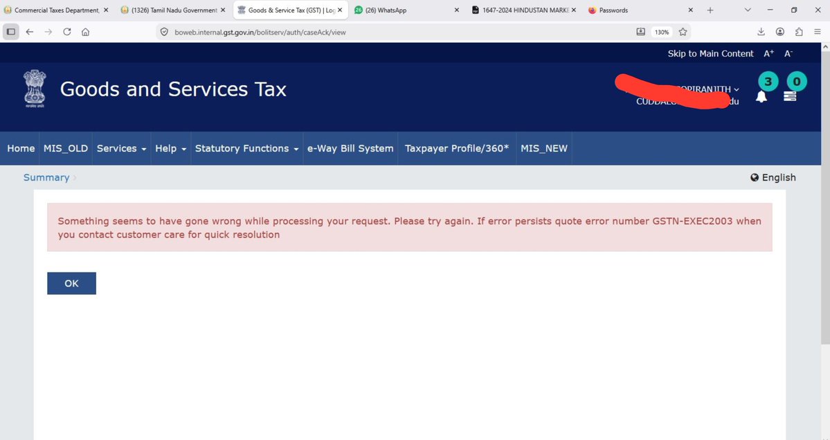 MCRaagul's tweet photo. @Infosys_GSTN Have shared the screen shot as pdf and image to the help desk email. Pls let me know what else is required to resolve the issue quickly. (G-202609214574329) https://t.co/GccA24eSKI