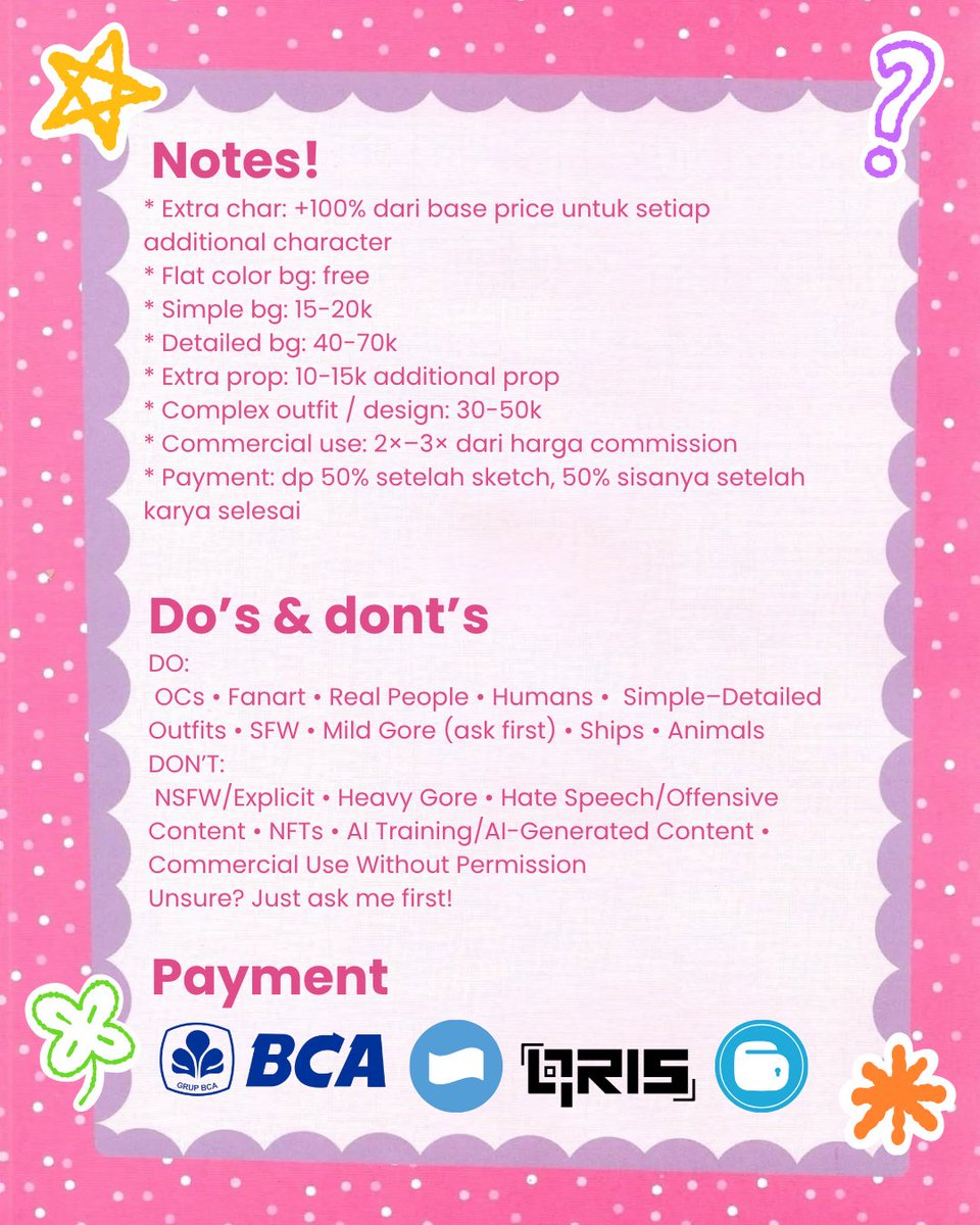 firfiraltha's tweet photo. hi! aku lagi open commission nihh ✨
buat 3 slot pertama, dapet 20% OFF spesial grand opening aku! :D

kalau tertarik, feel free to dm me yaa! 💌
hmu if u wanna grab a slot! 👀‼️ 
#commission #artistsupport #digitalart #art #zonauangㅤ https://t.co/oDNX8xG6Sn