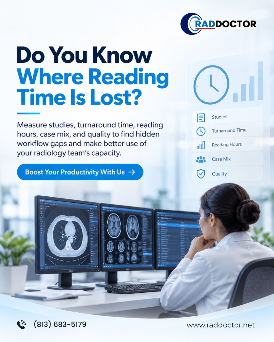 Rad_Doctor1's tweet photo. Where is your radiology team losing valuable reading time?
Track case volume, turnaround, reading hours, and case mix to spot workflow gaps and improve radiologist productivity.
See how RadDoctor can help: https://t.co/dtTsF4SM4e
#radiology #radiologist #teleradiology https://t.co/DDZGKk0FrQ