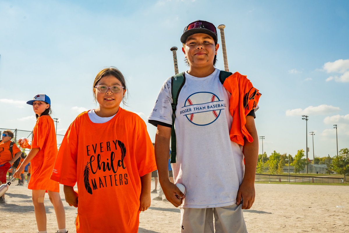JaysCare's tweet photo. On National Day for Truth and Reconciliation, we pause to honour the strength, resilience, and voices of Indigenous Peoples. 

Through Indigenous Rookie League, we are proud to work alongside Indigenous partners and communities focused on promoting healing, unity, and belonging from coast to coast to coast through the power of baseball. 🧡