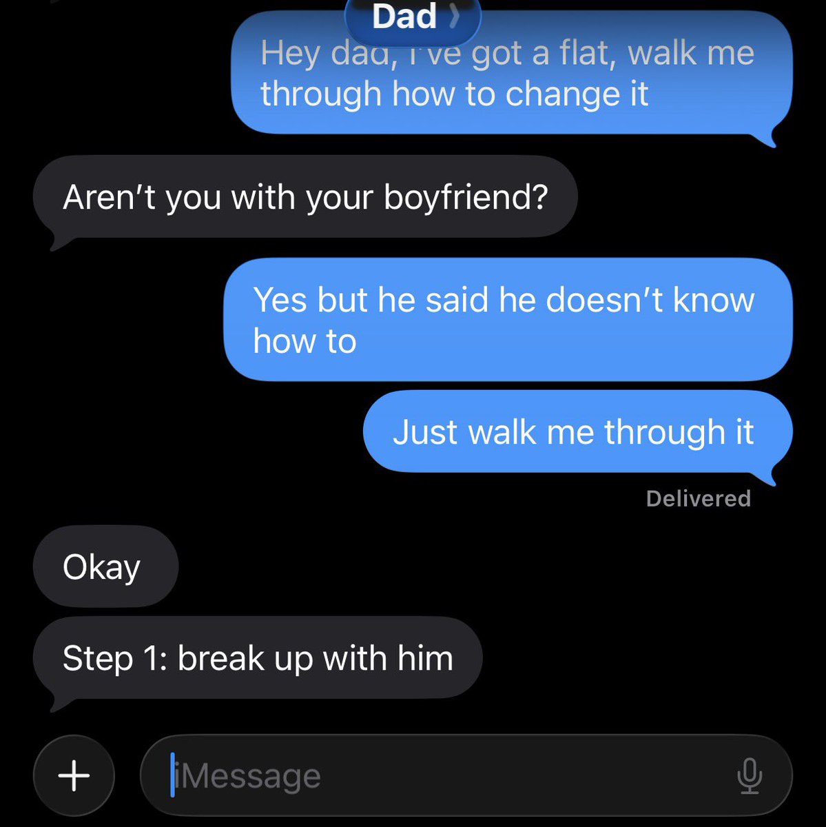 ceraliza's tweet photo. I had a flat tire and texted my dad about changing it 😂 https://t.co/236X7yuvGB