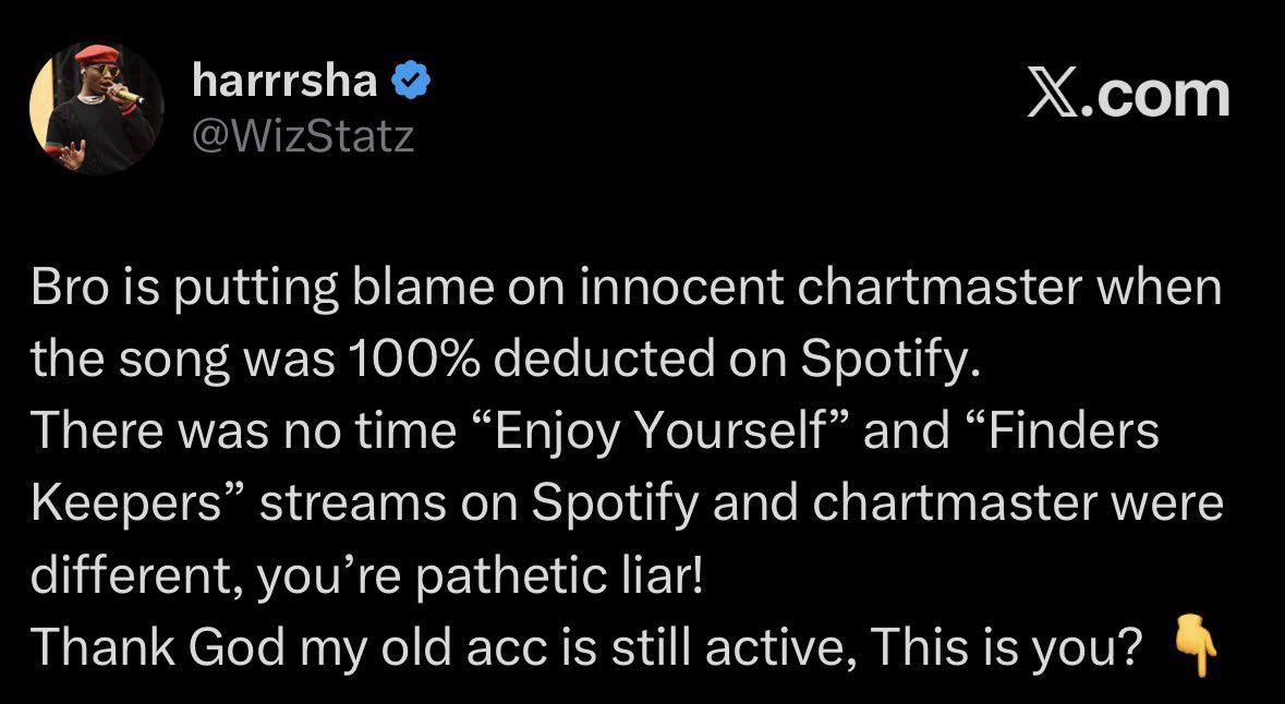 felix23619's tweet photo. @WizStatz Same Chartmaster that you’ve been believing all years 😂 using to push your stvpid “Wizkid is the most streamed agenda” even when we tried to use logic with you

Same Chartmaster is now inaccurate now because it doesn’t favor you this time 

Make ogun fok your mama toto 🙏 https://t.co/HkJHR27yd4