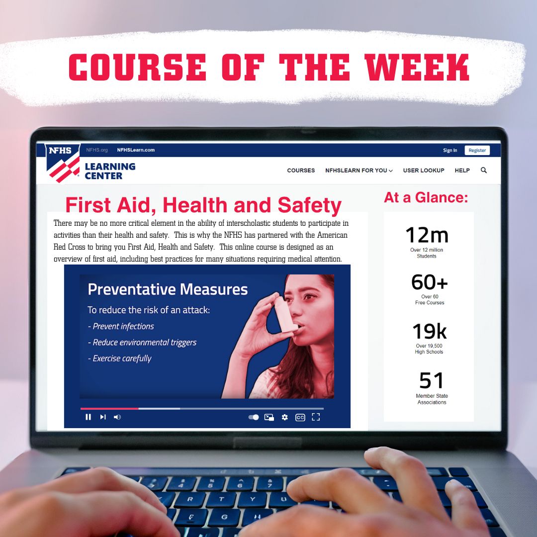 NFHS_Org's tweet photo. 🩹 It’s Course of the Week Wednesday!

Being prepared matters. The NFHS Learning Center’s First Aid, Health and Safety course helps coaches and school personnel build the knowledge and skills needed to respond to common injuries and health situations.

👉 https://t.co/ftm6z5lDGH https://t.co/JLI3gt6fIa