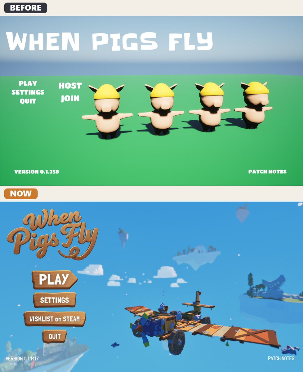 CloudCloverStds's tweet photo. UI glow-up ✨️ 
Top: before. Bottom: now. We overhauled the whole UI and HUD.
The demo is ready and waiting on Steam approval. Wishlist so you're first to know when it lands!

#indiegame #gamedev #WhenPigsFly https://t.co/UkLkZOwI3N