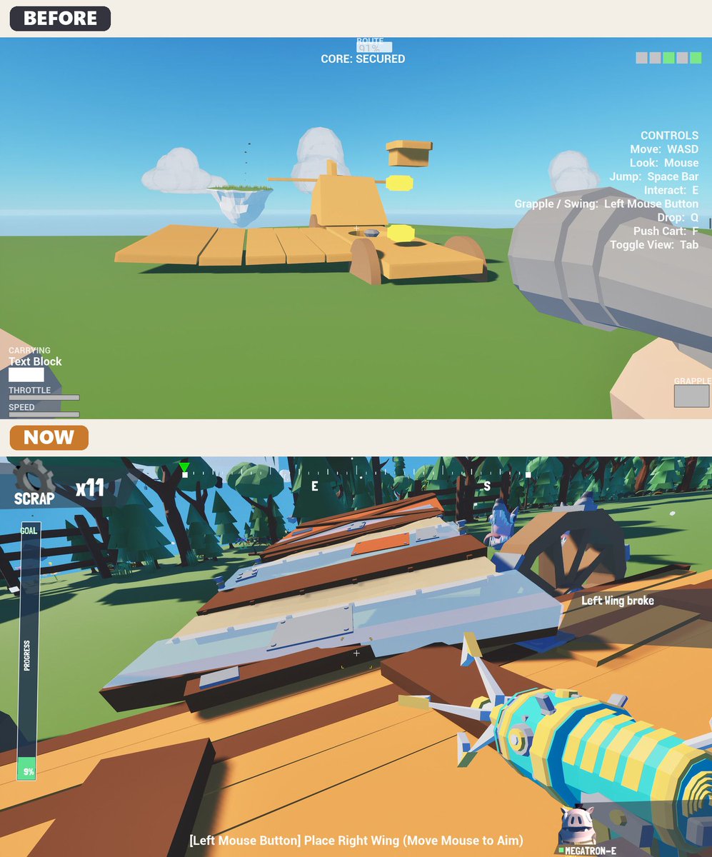 CloudCloverStds's tweet photo. UI glow-up ✨️ 
Top: before. Bottom: now. We overhauled the whole UI and HUD.
The demo is ready and waiting on Steam approval. Wishlist so you're first to know when it lands!

#indiegame #gamedev #WhenPigsFly https://t.co/UkLkZOwI3N