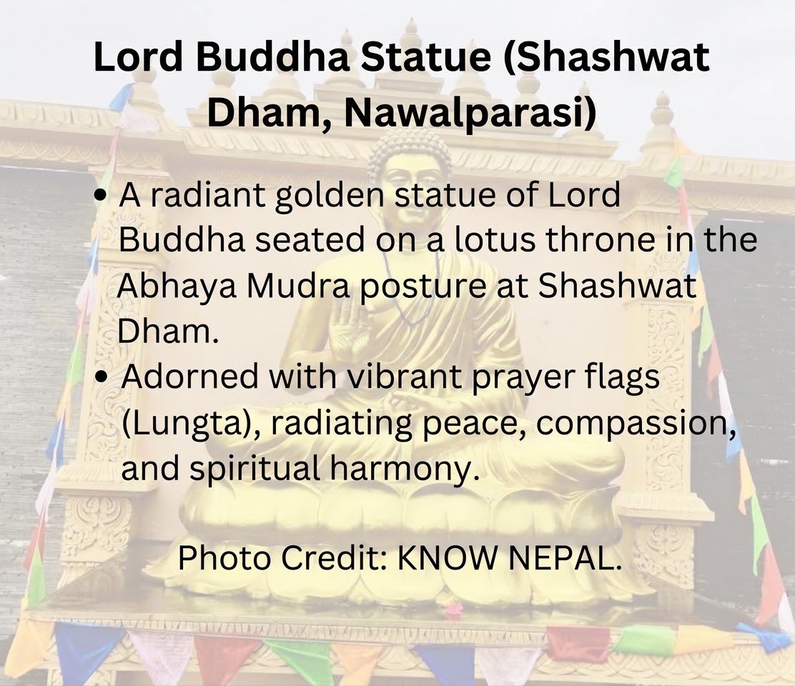 SangamNepal77's tweet photo. "शान्तिका अग्रदूत भगवान् गौतम बुद्धको दिव्य स्वरूप — शाश्वत धाम (CG Temple), नवलपरासी!"
कमलको आसनमा विराजमान सुनौलो प्रतिमा, अभय मुद्रा र हावामा लहराइरहेका धार्मिक पताकाहरू! मनलाई असीम शान्ति दिने एउटा सुन्दर दृश्य। बुद्धं शरणं गच्छामि! 🙏❤️
#LordBuddha #KnowNepal #CGTemple https://t.co/FoQN7pgy1n