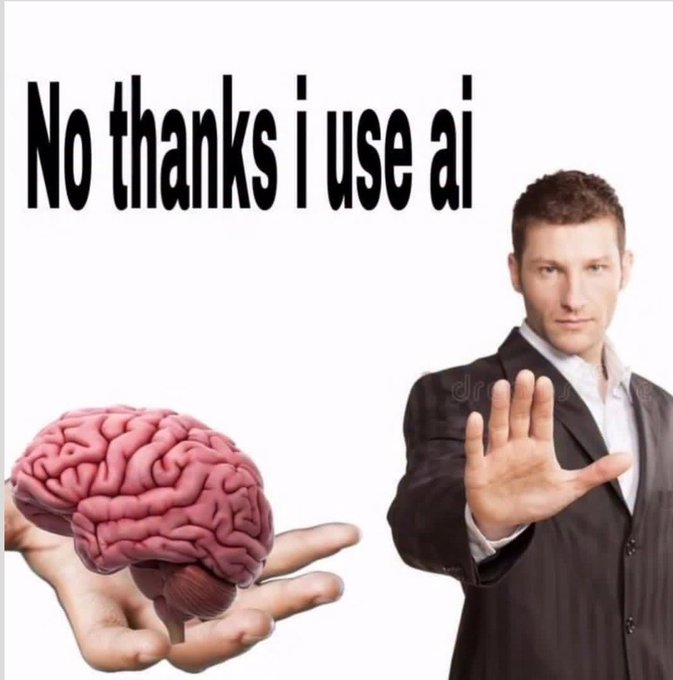 DianaGraphics01's tweet photo. When your brain gets offered a free upgrade… but you’re still running on Wi-Fi 2.0.
#NoThanks #IUseAI #BrainOffline #FunnyMeme #AIvsHuman #MemeTime #TooRelatable #JustForLaughs 🤣 https://t.co/kA13ahHElF