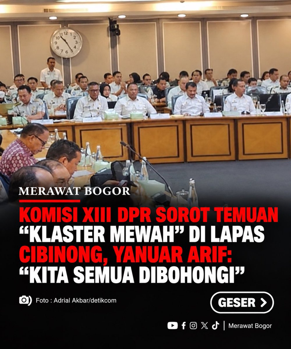 Ruangrudy's tweet photo. Temuan fasilitas eksklusif atau “klaster mewah” di Lapas Kelas IIA Cibinong kembali menjadi sorotan. Usai melakukan pemeriksaan dan mendalami persoalan tersebut, anggota Komisi XIII DPR RI Yanuar Arif Wibowo menyampaikan kekecewaan dan mempertanyakan keterangan pihak terkait. https://t.co/XeQavdIOnv