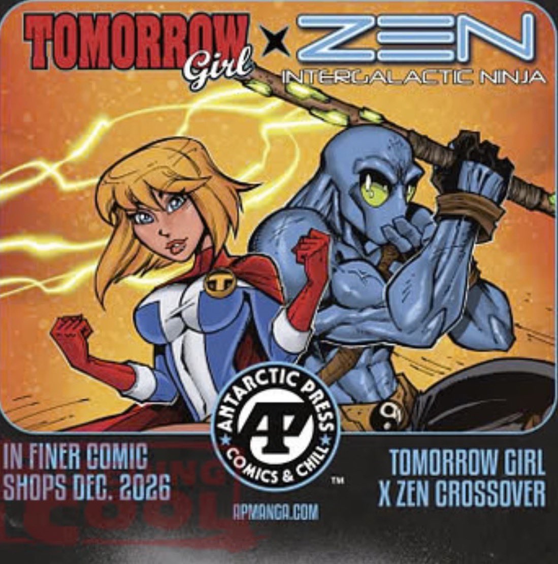 StephenLStern's tweet photo. A big year ahead! 2027 marks the 40th anniversary of Zen Intergalactic Ninja—and there’ll be lots of special events and surprises throughout the year. Let’s kick things off on the cusp of 2027, with the  awesome Tomorrow Girl/Zen crossover coming from Antarctic Press in association with 1First Comics that hits comics shops everywhere in December! Stay tuned—there’s lots more Zen news to come!
