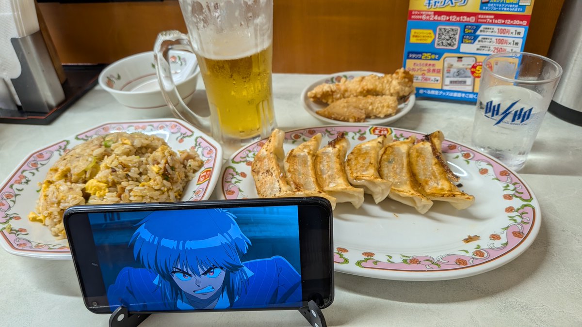 tama_ekichou's tweet photo. "#ゴーストがささやくのよ。今夜は #ビール と #餃子 にしろと…” 🍺🥟🥟
 （=・ω・=）にゃ～♥

#攻殻機動隊 #草薙素子 #少佐 CV:#坂本真綾 サマ
#Ghost_in_the_shell を観ながら #夕ご飯

#チャーハンセット #唐揚げ #生中 付
#大阪 #吹田 #餃子の王将 #王将 https://t.co/dFDeI5t0B1
