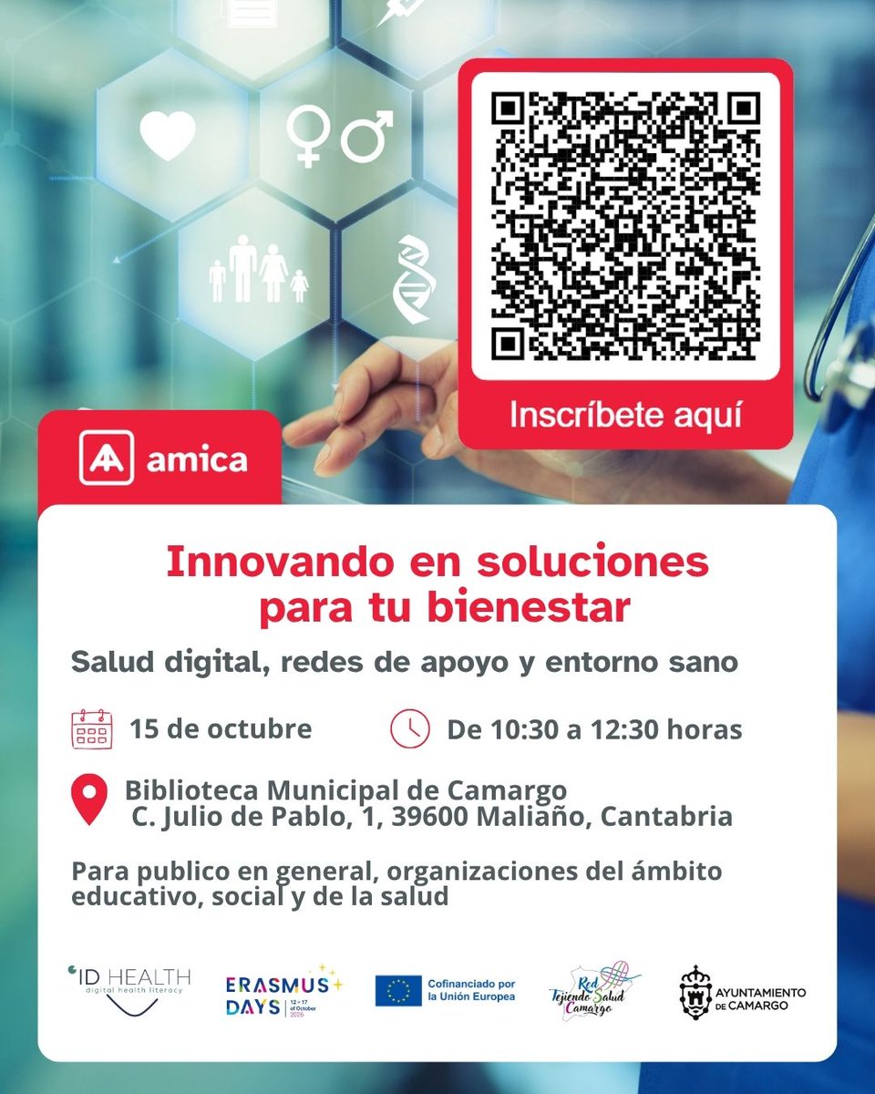 asociacionamica's tweet photo. 👉 ¡Inscríbete a nuestra jornada sobre salud y bienestar!
https://t.co/9FqWOzGePY

📅 15 de octubre | 🕥 10:30-12:30 h
📍 Biblioteca Municipal de Camargo https://t.co/YUTsmCoIoI