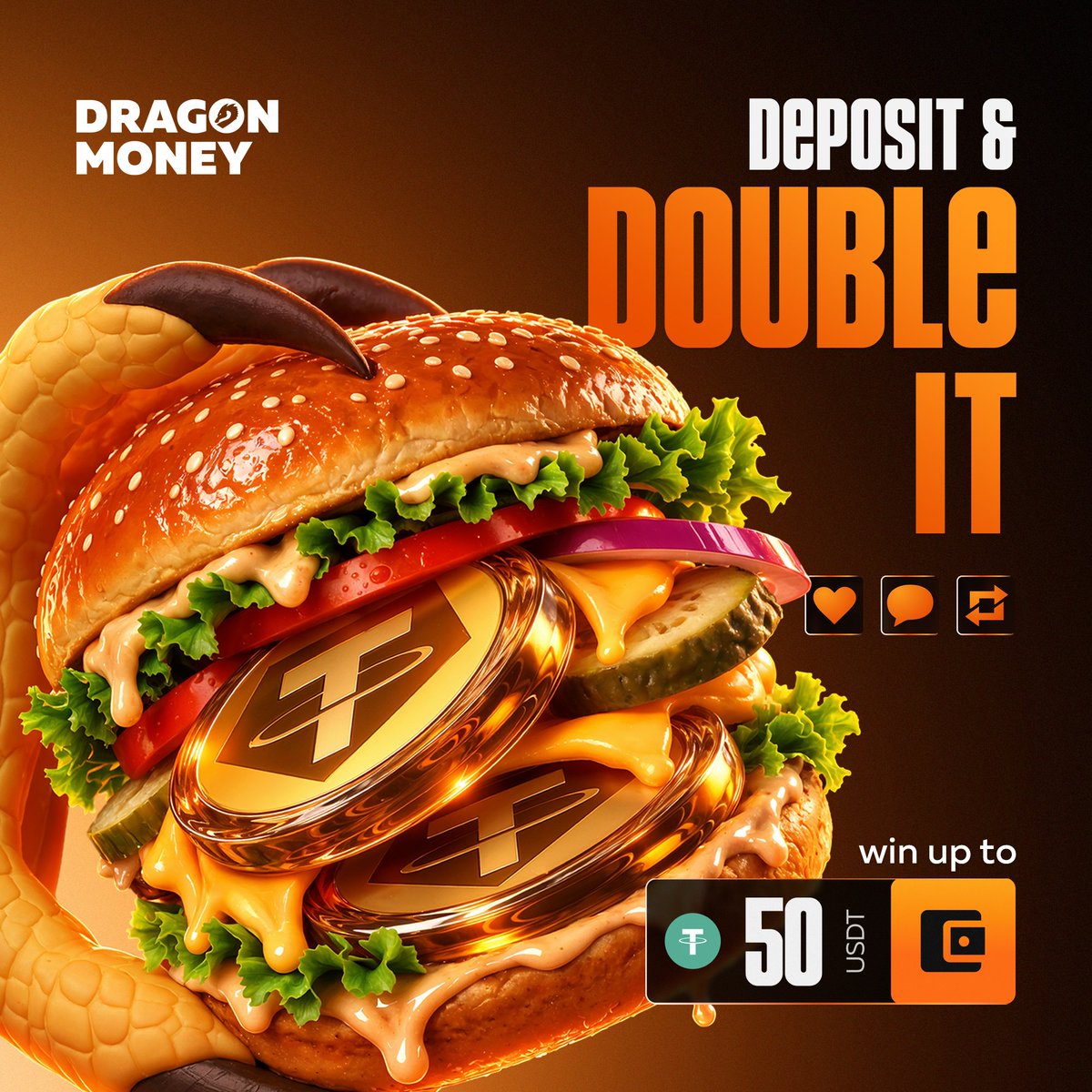 drgnmoney's tweet photo. Want to double your deposit? Simple! Make a deposit by October 9, like, repost, and drop your Dragon Money 🆔 in the replies 👇
We'll randomly pick one winner on Friday and match their deposit in the currency they used, up to 50 USDT max! https://t.co/zUCxszscuy