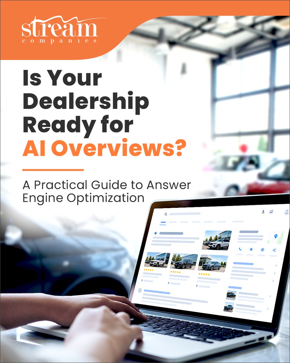 StreamCompanies's tweet photo. AI search is changing how shoppers find dealerships.

Is your store ready for AI Overviews? Learn what AEO, GEO and SEO mean for dealers and how to position your dealership to show up in the answers shoppers are getting.

Read the article: https://t.co/sCnR33HFWo https://t.co/TMvitBgVaa