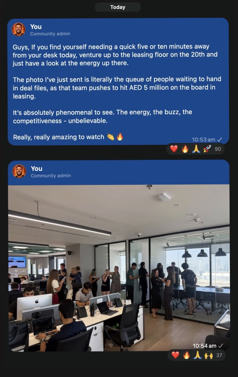 calumwhiteceo's tweet photo. Queue out the door on our leasing floor this morning. Brokers lining up to hand in deal files on the last day of the month, pushing for AED 5M on the board!!! 

Leasing gets overlooked in this industry. Not in our building.

Let's go Q4!🫡 https://t.co/ABhzoFqtMK