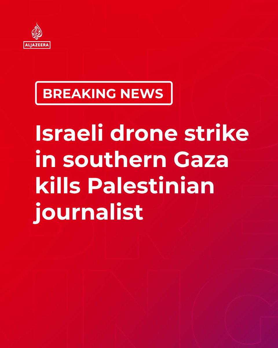 AJEnglish's tweet photo. BREAKING: Palestinian journalist Mohammed al-Najjar has been killed in an Israeli drone attack in the al-Mawasi area north of Khan Younis in the southern Gaza Strip, the Nasser Medical Complex reports.

🔴 LIVE updates: https://t.co/YzOFEBc6AC https://t.co/x1EF7f2nCY