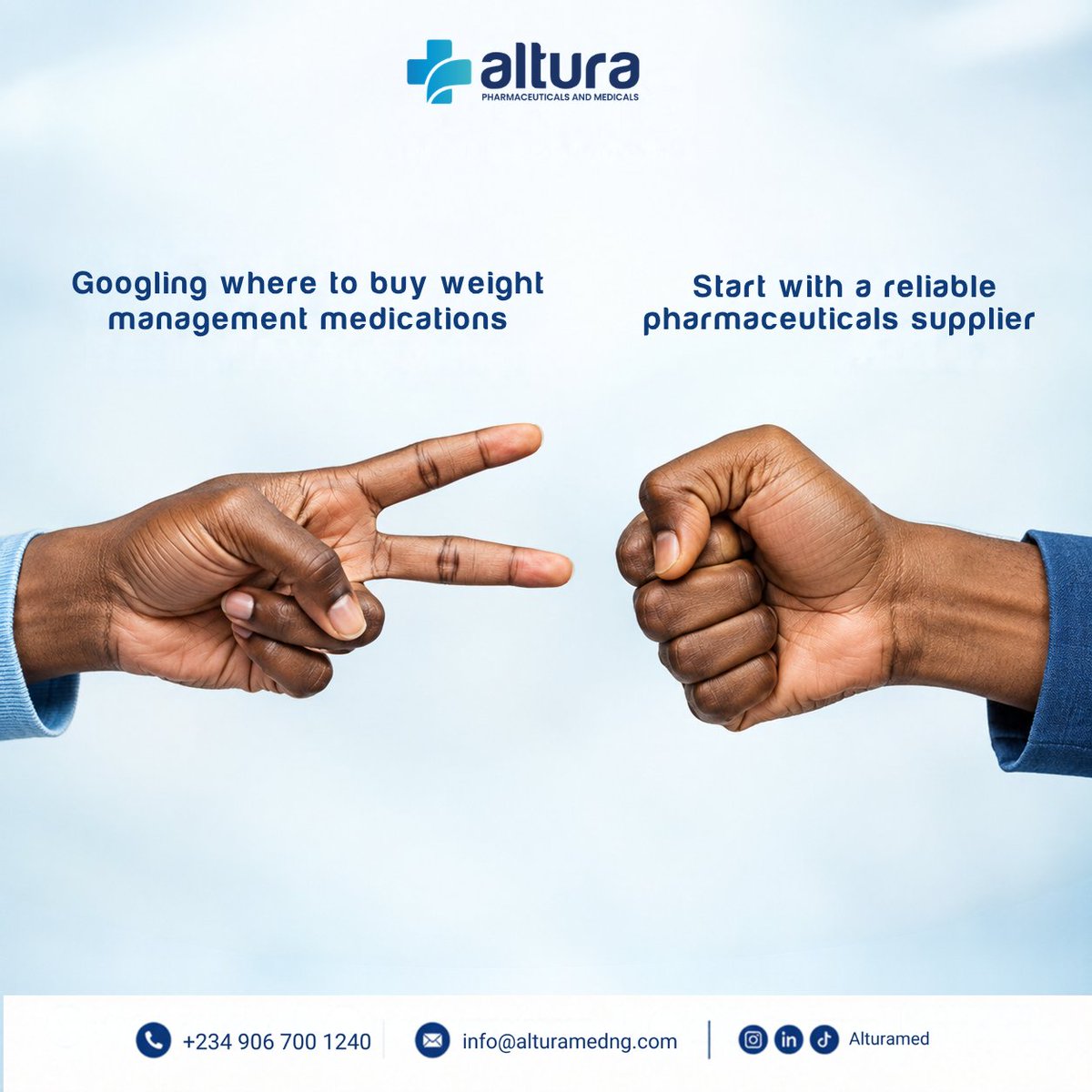 Alturamed's tweet photo. When it comes to healthcare, trial and error isn’t the move

Not every online recommendation is reliable, and not every supplier is the right fit for what you need

Whether you’re buying for yourself, or wn organization 

📩 Tell us what you need and let’s get your order started https://t.co/ITDOUSoqTw