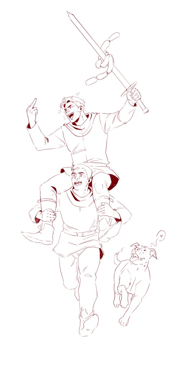 Gino77Katia's tweet photo. My old sketch 
Henry and Hans are stealing sausages
#kingdomcomedeliverance #kcd #hansry https://t.co/zYrdffSk1l