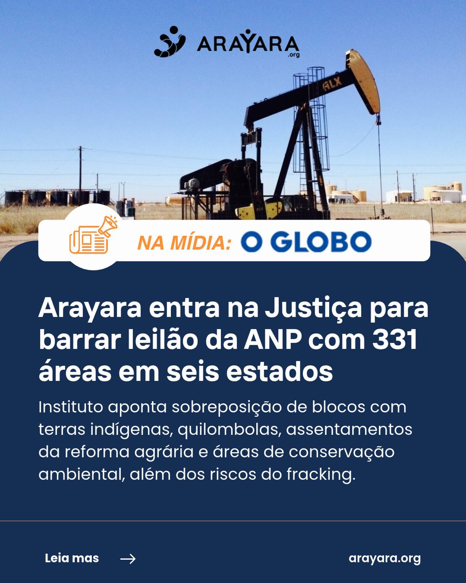 arayaraoficial's tweet photo. NA MÍDIA | ARAYARA no Globo e na Agência Eixos

A atuação da ARAYARA em relação ao próximo leilão de petróleo e gás da ANP foi destaque no @jornaloglobo e na @agenciaeixos. https://t.co/uwUhzAnBUC