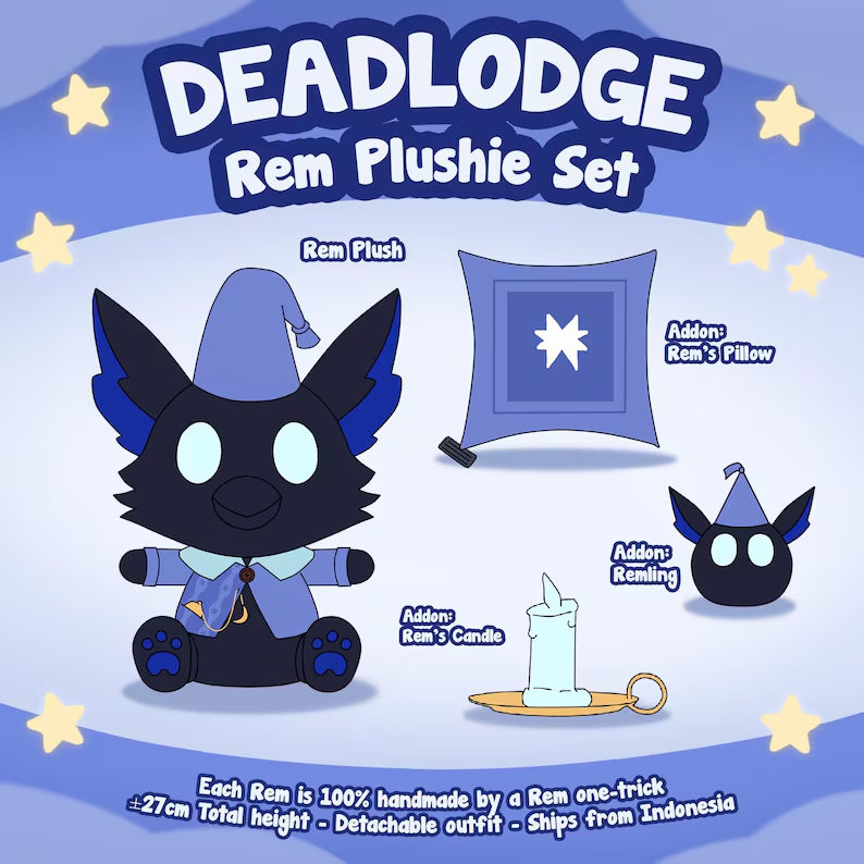 rem_deadlodge's tweet photo. Hello!! I'm a cosplay maker from Indonesia who recently got into Deadlock and now I present to you: handmade Rem plushies with detachable outfits!! 🥳✨

The attached photos shows the prototype Rem, but you can pre-order him from my (new) Etsy shop via my bio!  #deadlock https://t.co/J5R7KuVfzV