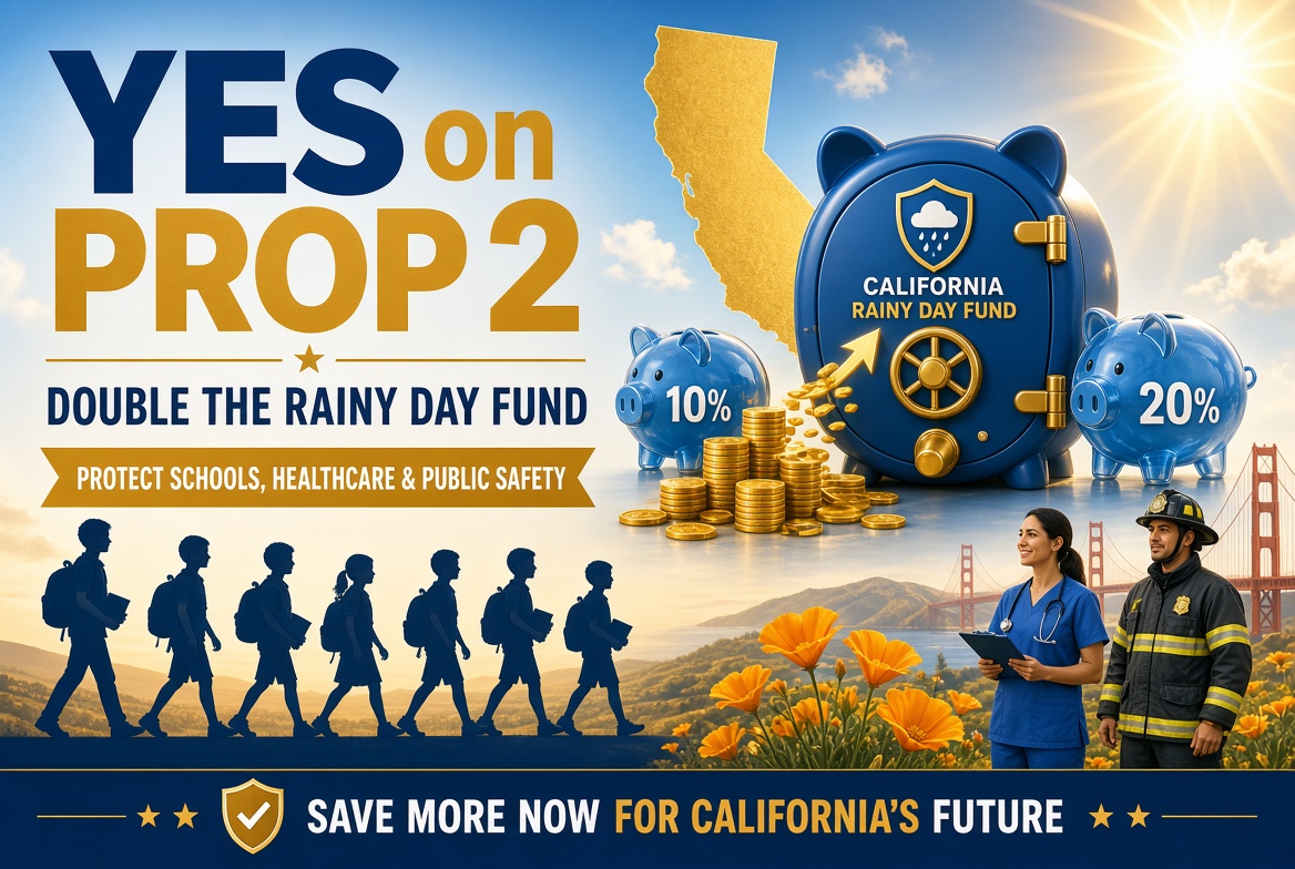 CyHusain's tweet photo. #YESonProp2 Increases California's Rainy Day Fund, approved by voters in 2014, to provide funding for Education, Healthcare⚕️, public safety, and other essential services during economic downturns. Right-wing extremists exploit economic downturns to destroy the Public Sector❗ https://t.co/mMT8XGpxm0