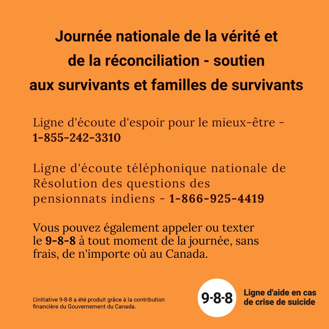 988Canada's tweet photo. En cette Journée nationale de la vérité et de la réconciliation, nous nous rappelons tous les enfants qui ont perdu la vie à cause du système de pensionnats autochtones et les membres des Premières Nations, des Inuits et des Métis qui en subissent les conséquences aujourd’hui. https://t.co/4DMWGpLr75