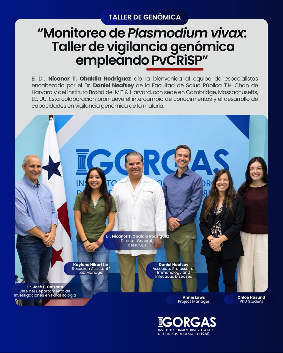 InstitutoGorgas's tweet photo. 🧬 ICGES impulsa la vigilancia genómica de la malaria en Panamá

El Instituto Conmemorativo Gorgas de Estudios de la Salud (ICGES) desarrolla del 28 de septiembre al 2 de octubre el taller “Monitoreo de Plasmodium vivax: Taller de vigilancia genómica empleando PvCRiSP”, con la participación de especialistas de la Universidad de Harvard, encabezados por el Dr. Daniel Neafsey.

Durante cinco días, investigadores y profesionales del ICGES trabajarán en el análisis de 126 muestras de Plasmodium vivax mediante el protocolo PvCRiSP, basado en secuenciación de amplicones, y tecnología Illumina, combinando sesiones teóricas y prácticas de laboratorio.

La capacitación tiene como propósito implementar este protocolo en el ICGES, ampliando las capacidades institucionales para apoyar la vigilancia genómica de la malaria en Panamá y generar información científica útil para la salud pública.

La actividad cuenta con la organización y acompañamiento de José E. Calzada, Alexander Martínez y el equipo del Departamento de Investigación en Genómica, junto a profesionales de Parasitología, LCRSP y otras áreas del Instituto.

#ICGES  #InvestigaciónCientífica  #Genómica  #Malaria #PlasmodiumVivax  #VigilanciaGenómica #SaludPública  #CooperaciónCientífica