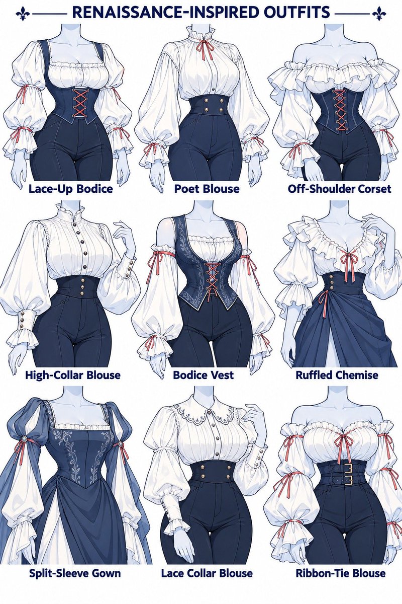 sodaladyx's tweet photo. Nine Renaissance-inspired outfits for your characters. Which one is your favorite? https://t.co/e3SZgV0v8A