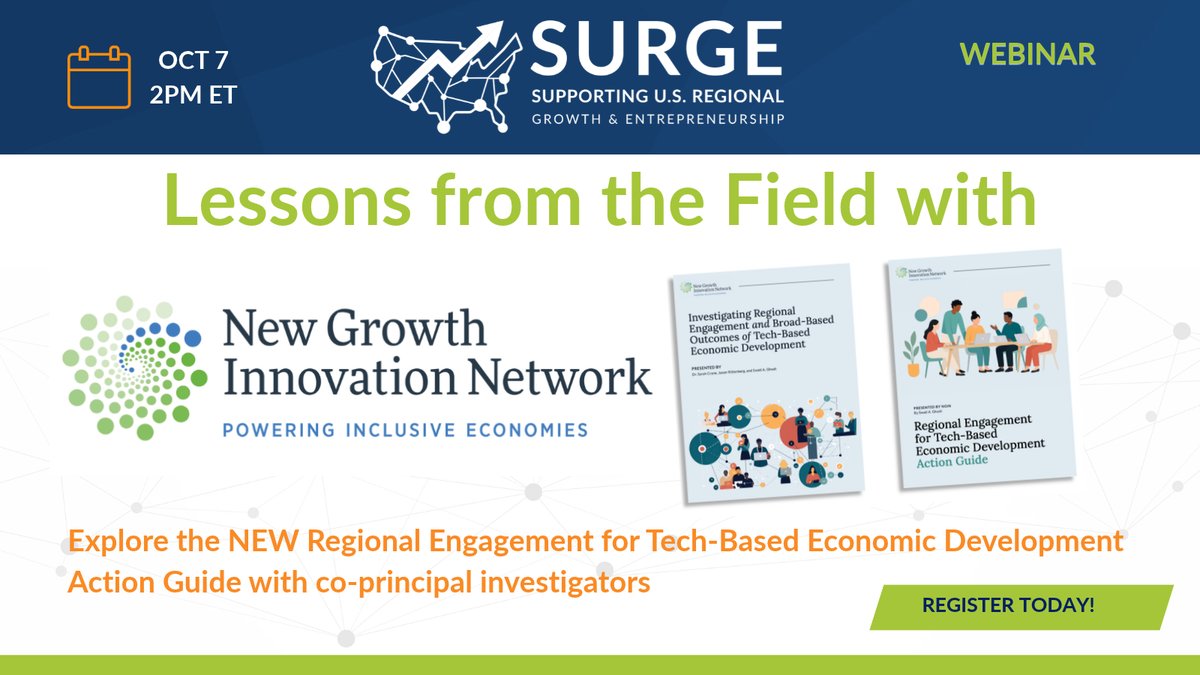 US_Ignite's tweet photo. Join SURGE and @NGINetwork on Wed Oct 7 at 2pm. Come learn about NGIN's new Regional Engagement for Tech-Based Economic Development Action Guide. You will have a chance to ask the co-PI's your questions directly! https://t.co/S8X8B9wZmm https://t.co/aNu7xgmXMb