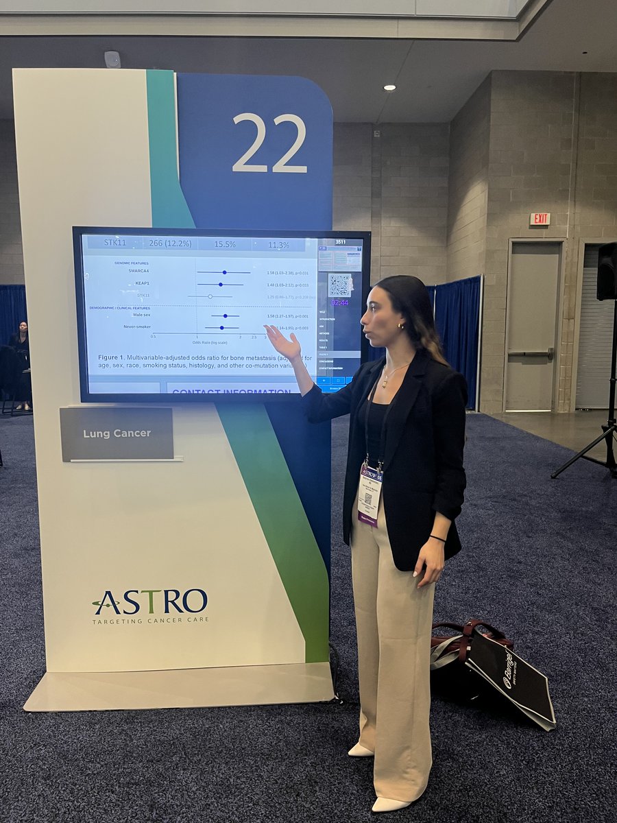 YaleCancer's tweet photo. Beatrice Katsnelson @YaleMed shares an analysis of 2,186 patients with non-small cell #lungcancer #NSCLC #ASTRO26, noting that KEAP1 and SMARCA4 tumor mutations predicted the development of bone mets. The findings suggest molecular profiling at diagnosis could identify high-risk patients and increase surveillance strategies. @HenryParkMD @ASTRO_org @OncoAlert @SmilowCancer @YaleRadOnc @VictorLeeYSM