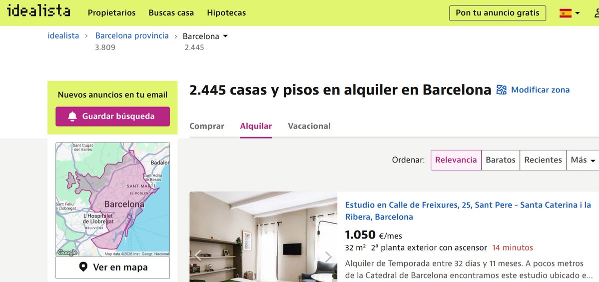UnSrdeBarcelona's tweet photo. Guardeu aquesta imatge, a efectes estadístics:

Avui a idealista hi ha 2445 anuncis de cases i pisos en lloguer al municipi de Barcelona, 3809 a tota la província.

Ho mirem d'aquí a 1 mes? a veure quin és l'impacte del decret d'habitatge? https://t.co/T93vbuBXUI