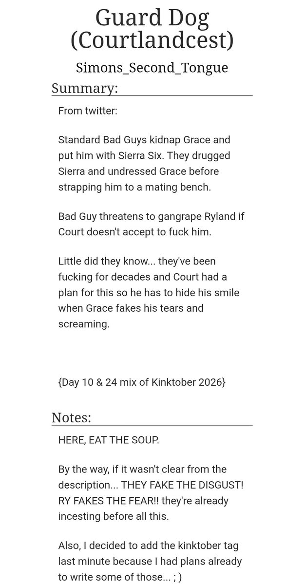 MutatedTongue's tweet photo. Guys...

Bad guys made them do it.

#sixgrace #courtlandcest #kinktober2026 

https://t.co/jM7ExL1CkF https://t.co/7i2lS1Y8f8