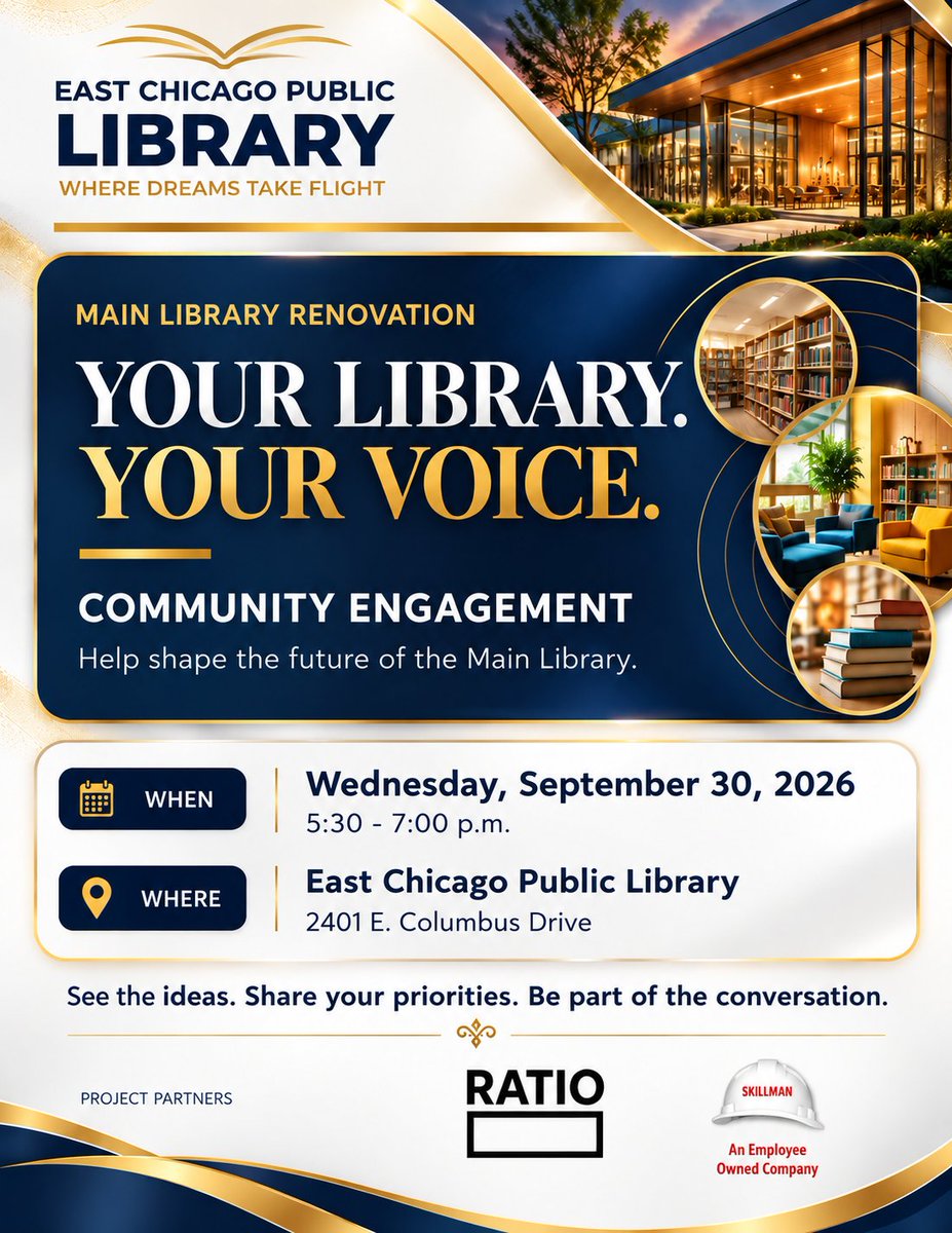 ECPublicLibrary's tweet photo. Your Library, Your Voice!📣✨

Come by our Main Library TODAY, September 30th from 5:30pm - 7:00pm to take part in a discussion about the future of our library! 📚

Stop by to share your hopes and priorities and even see a few design ideas. We hope to see you there!✨ https://t.co/rJvjZmV52u