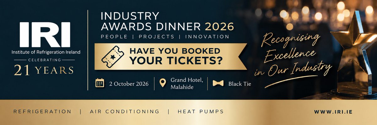 InstituteofRef's tweet photo. ✨ 2 DAYS TO GO! ✨
The countdown is on! 🥂
In just 2 days, we’ll be gathering at The Grand Hotel, Malahide for the IRI Industry Awards Dinner 2026 as we celebrate 21 years of the Institute of Refrigeration Ireland. https://t.co/n4GBbaoJYC