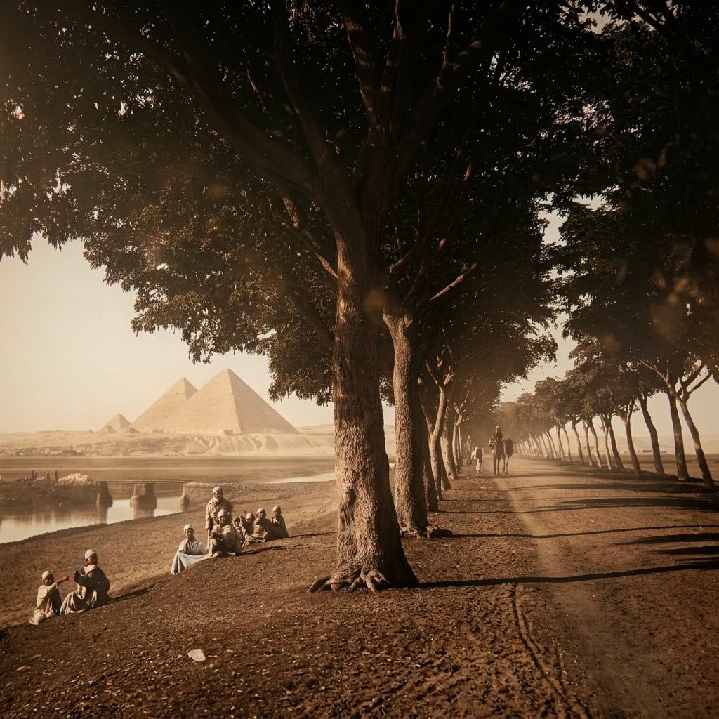 SafaaJawhari's tweet photo. A vintage shot of Al-Haram Street in Giza, Egypt, in 1875 🇪🇬 https://t.co/thv8smh9aC