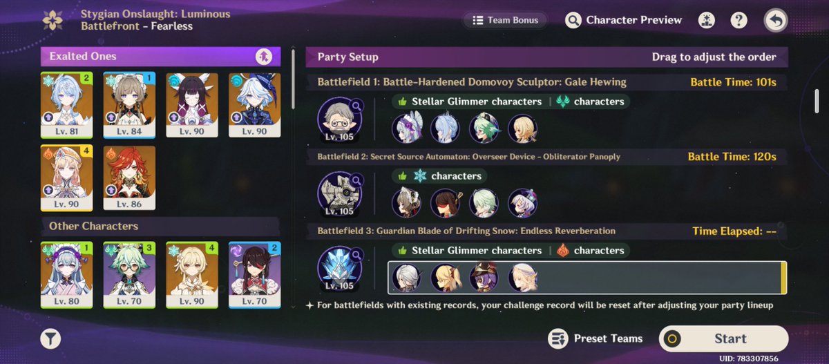 Elyiei's tweet photo. damn I really didn't think i would struggle against the bodyguard so much but ig that's what i get for playing c0 chevreuse. She's still doable tho I'll try again later https://t.co/F5LMxfncpM