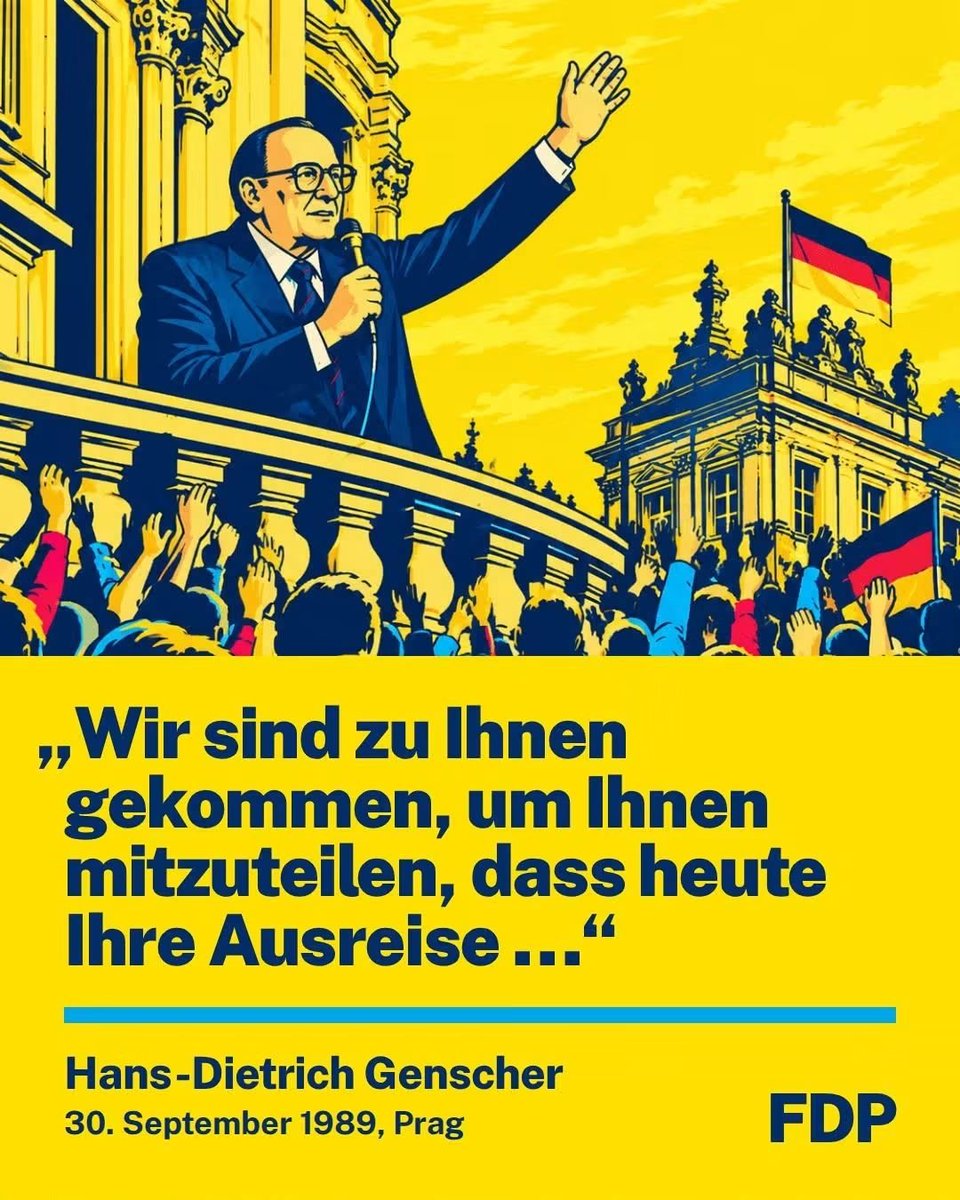 stefanlenzennrw's tweet photo. „Wir sind zu Ihnen gekommen, um Ihnen mitzuteilen, dass heute Ihre Ausreise…“
Genschers Halbsatz in Prag 1989 ging im Jubel unter. Der Moment, der alles veränderte – und der Anfang vom Ende der Mauer. #Freiheit zählt. 🤍
Habt ihr es damals live erlebt? 👇
#Genscher #Mauerfall https://t.co/DJVbbJfmdw