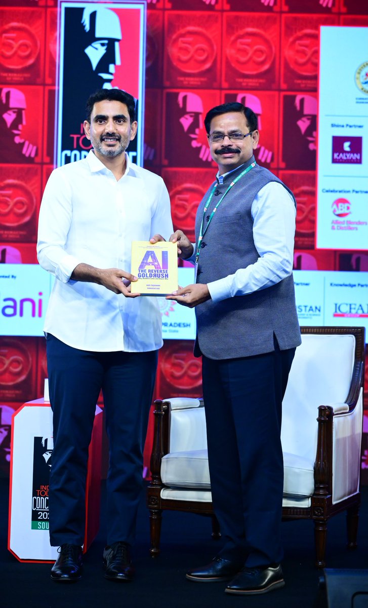 naralokesh's tweet photo. Tough questions. And from one of the toughest in the business — @sardesairajdeep.

No scripts. No easy pitches. Just a candid conversation on Andhra Pradesh, Bharat, politics, governance and the road ahead.

A pleasure speaking at the @IndiaToday South Conclave in Kochi.
#IndiaTodayConclave2026 
#IndiaTodayConclaveSouth