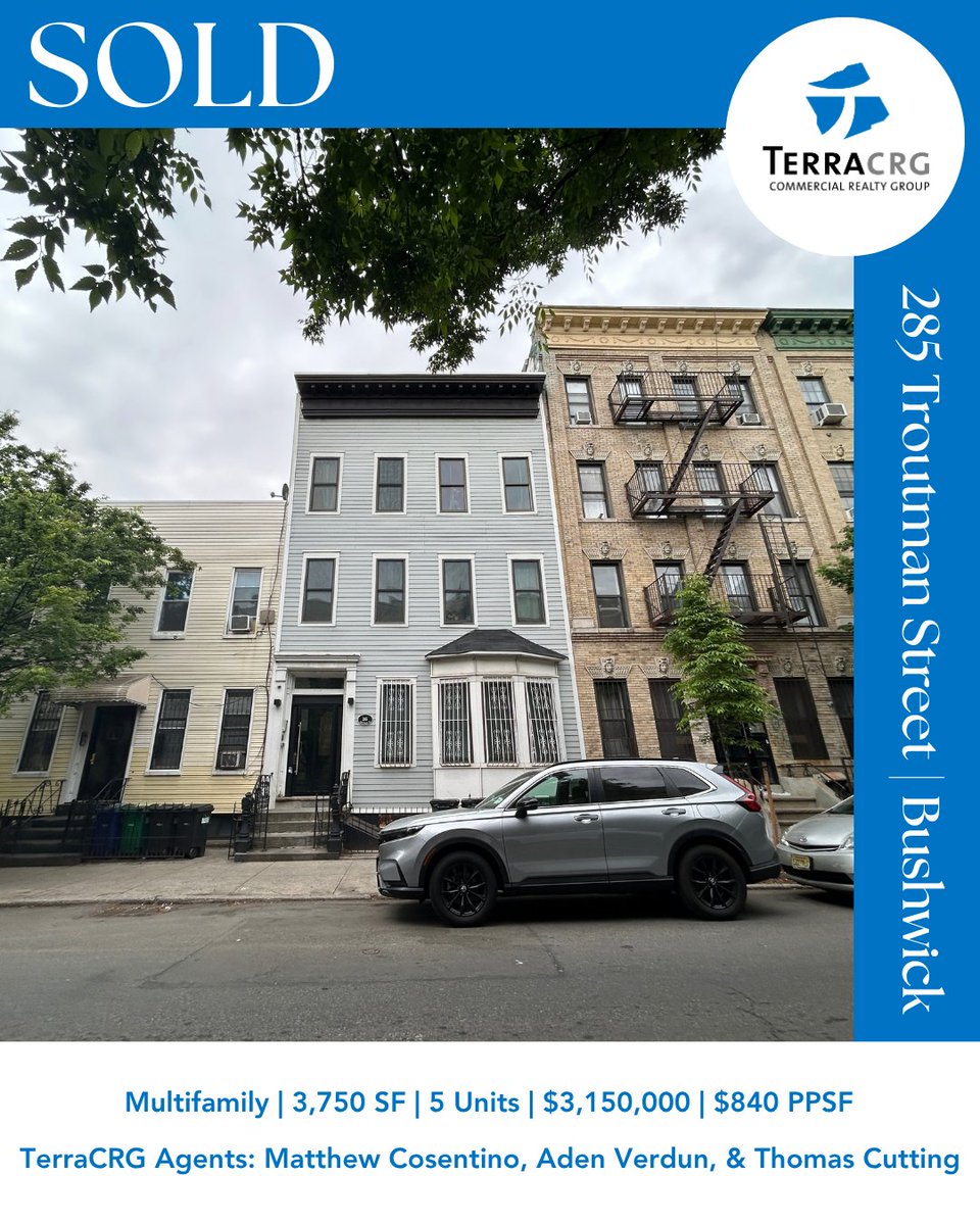 TerraCRG's tweet photo. SOLD | BUSHWICK
TerraCRG is excited to announce the successful $3,150,000 sale of 285 Troutman Street, a 5 unit free-market #multifamily building in the #Bushwick neighborhood of Brooklyn. Congratulations to Matthew Cosentino, Aden Verdun, and Thomas Cutting on the transaction. https://t.co/BqM6iDlgsK