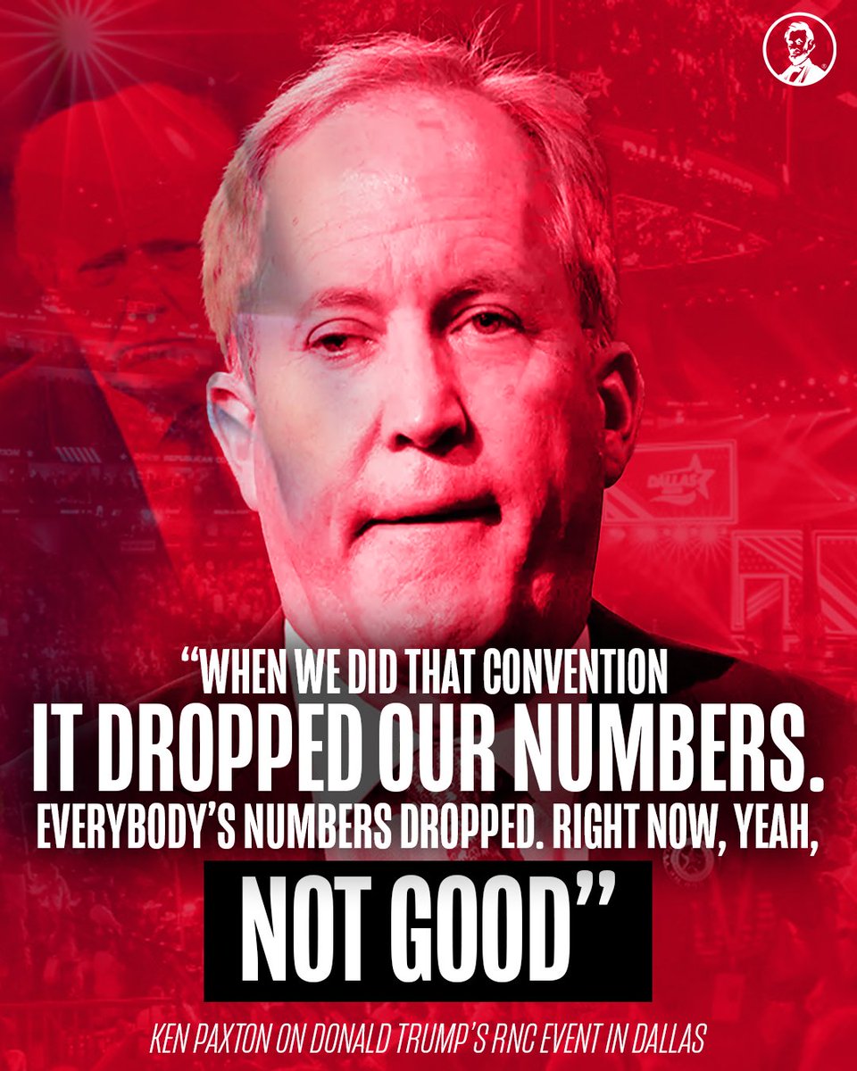 ProjectLincoln's tweet photo. Ken Paxton just got caught admitting that appearing at Trump's event hurt his numbers, and he's not the only one. Republicans are picking Trump over America and it's backfiring on them as November nears. https://t.co/5wCucS01AY